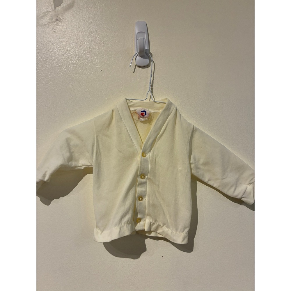 Vintage Kids Cream Button Front Stretchy Knit Cardigan Sweater 6M
